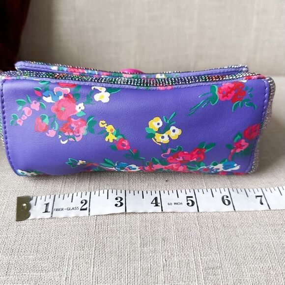 Betsey Johnson Rhinestone Convertible Periwinkle Floral Crossbody Handbag - Picture 10 of 12